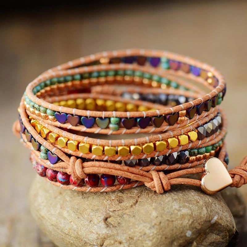 Heart Charm Leather Wrap Bracelet