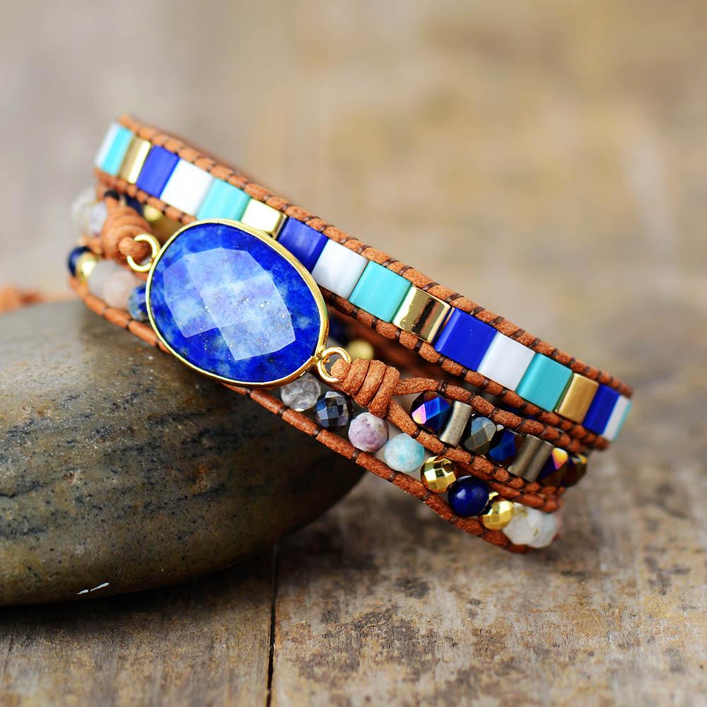 Ocean Blue Lapis Wrap Bracelet