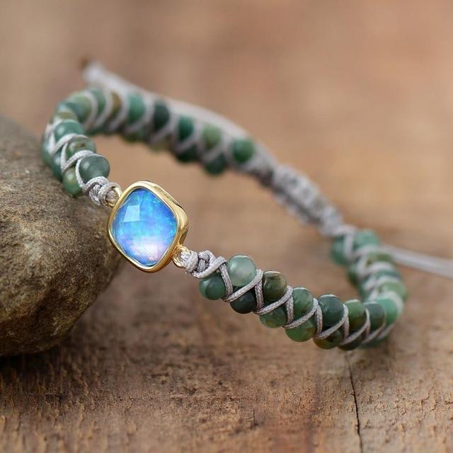Moon Magic Opal Charm Braided Beads Bracelet