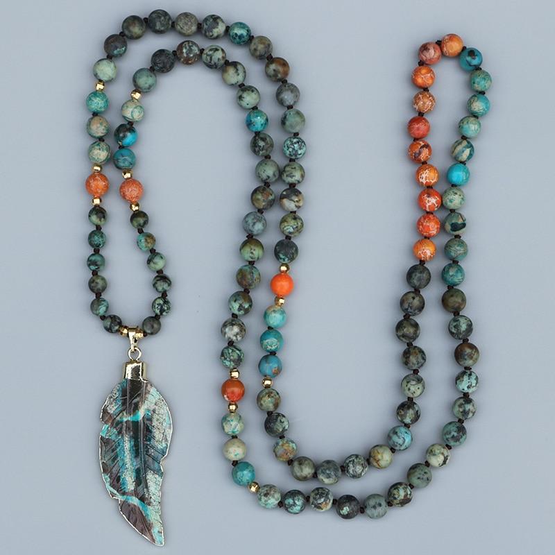 African Jungles Leaf Pendant hand made with high quality African Turquoise Beaded Necklace
