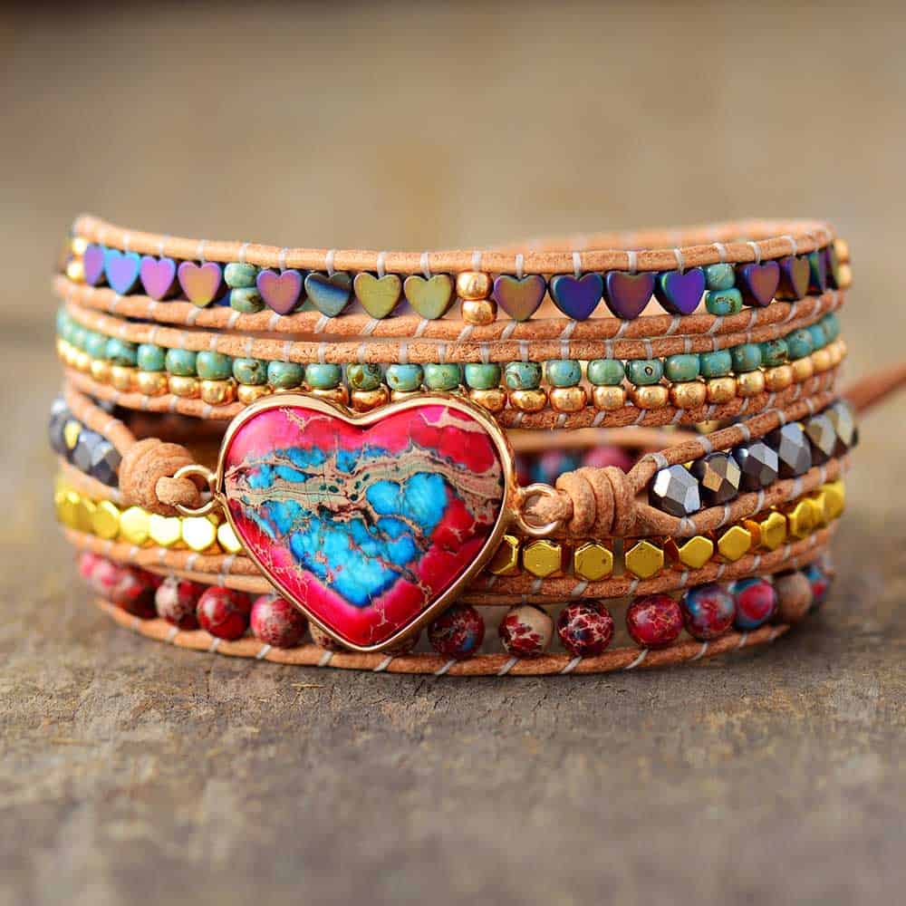 Heart Charm Leather Wrap Bracelet