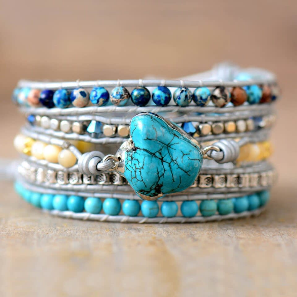 Bluebell Turquoise Wrap Bracelet-Gemstone bohemian jewelry for women