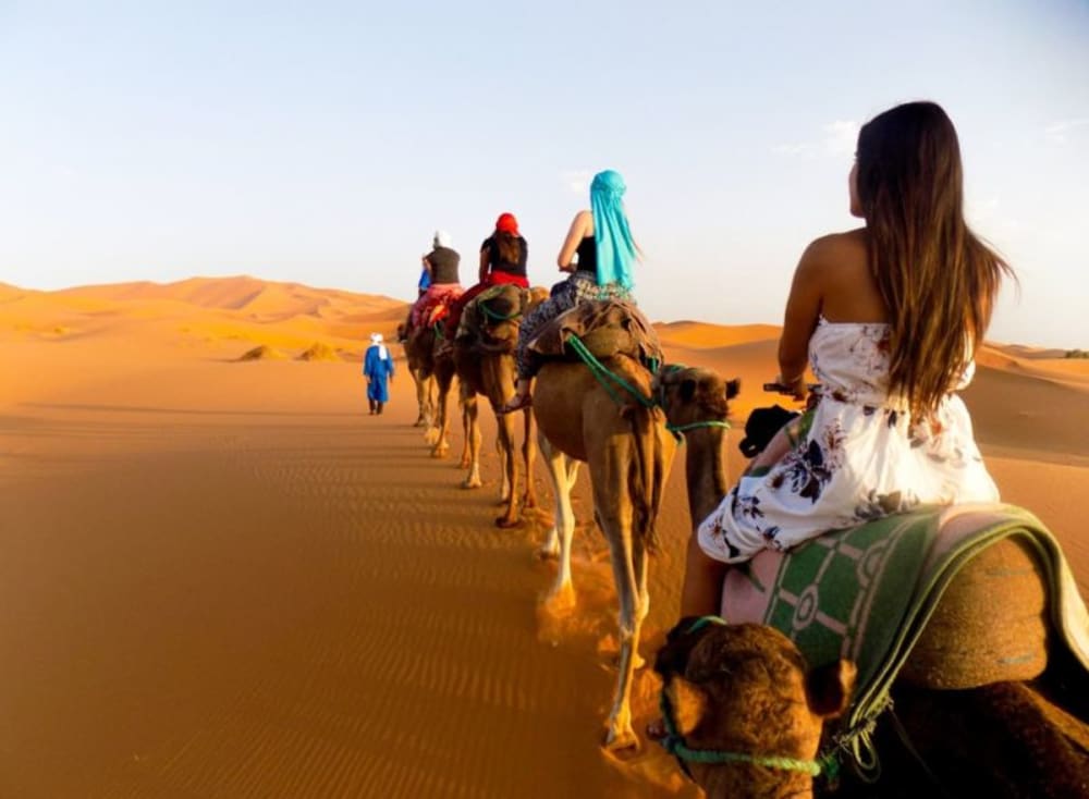 Camel trekking in the Moroccan Sahara adventure under endless skies