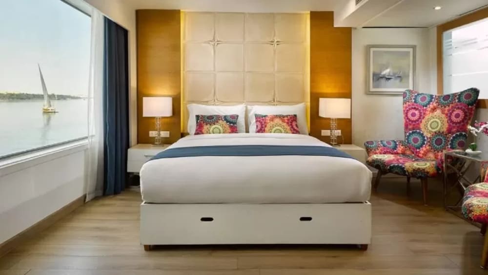 Luxury cabin aboard MS Acamar Nile Cruise – stylish design with Nile-facing windows