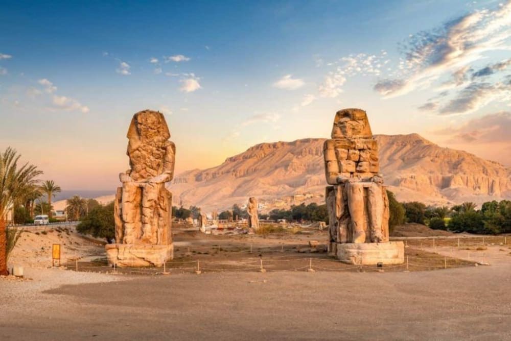 The Colossi of Memnon in Luxor during Egypt travel packages from USA