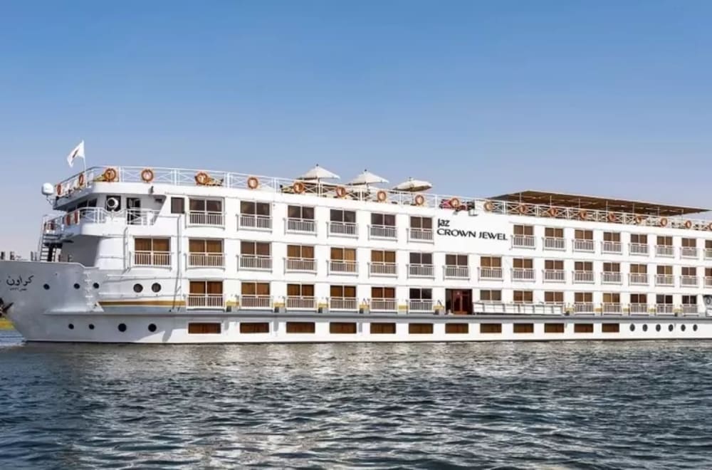 Jaz Crown Jewel Nile Cruise gliding gracefully over the Nile – luxury sailing between Luxor and Aswan