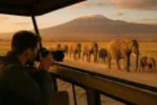 Safari jeep exploring wildlife in 3-Day Amboseli Safari from Nairobi.