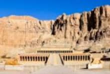 Temple of Hatshepsut built into cliffs near Luxor during Christmas Nile Cruise