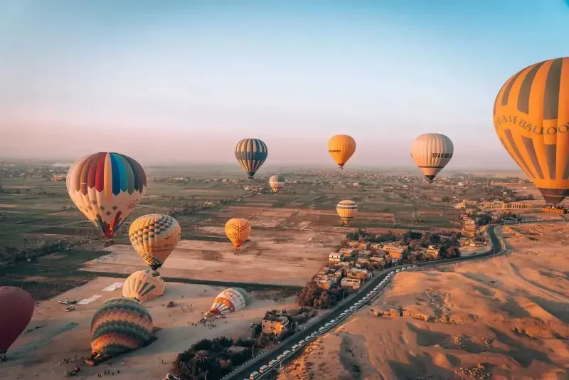 Luxor hot air balloon ride  Enjoy a magical Luxor hot air balloon tour and witness the sunrise over ancient temples and the Nile.