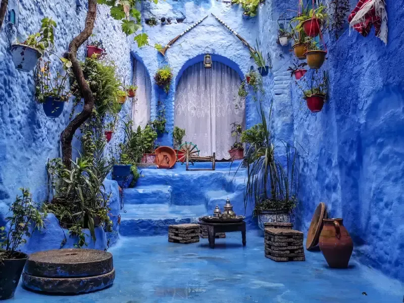 Beautiful Blue Alleys in Chefchaouen, Morocco