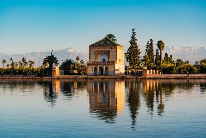 Tours in Morocco take you to the peaceful Menara Gardens in Marrakech