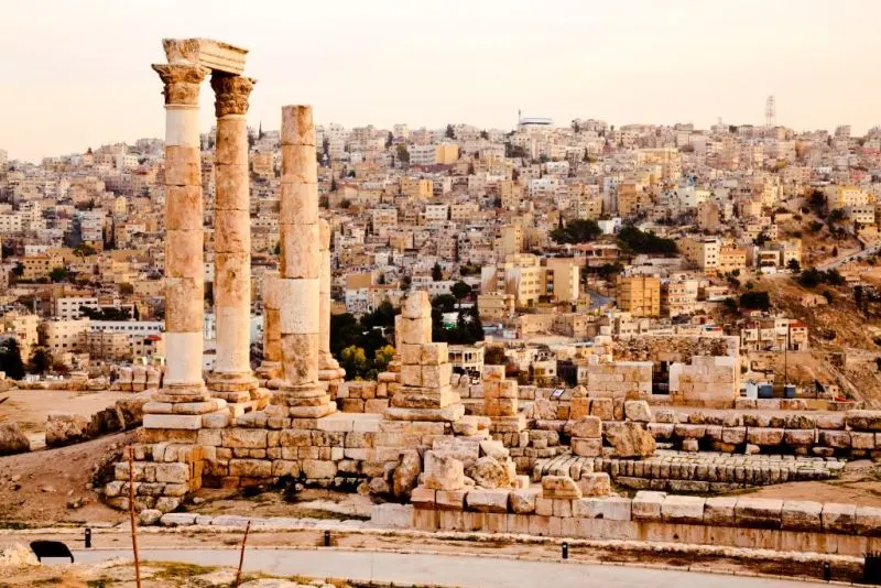 Amman cityscape including Citadel and Roman Theater on Jordan tours