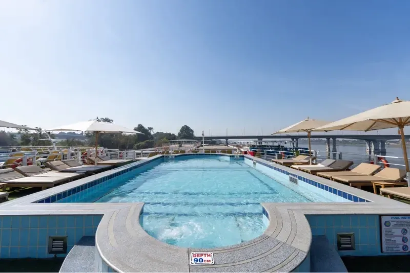 Magic I Nile Cruise swimming pool with panoramic Nile River scenery