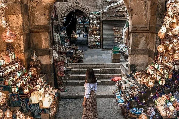 Wander through Khan El Khalili Bazaar in Cairo to experience local culture on your Egypt and Jordan trip.