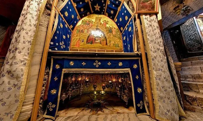 Church of the Nativity in Bethlehem with ancient stone interior.