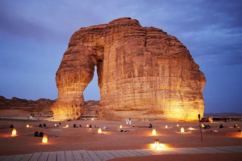 Discover the iconic Elephant Rock in AlUla on your 15-day Saudi Arabia and Egypt Tours with Nile Cruise.
