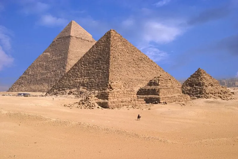 The Great Pyramids of Giza and the Sphinx standing on the Giza Plateau, Egypt