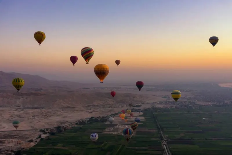Luxor hot air balloon ride  Experience the beauty of Egypt with a sunrise hot air balloon ride in Luxor for breathtaking views.