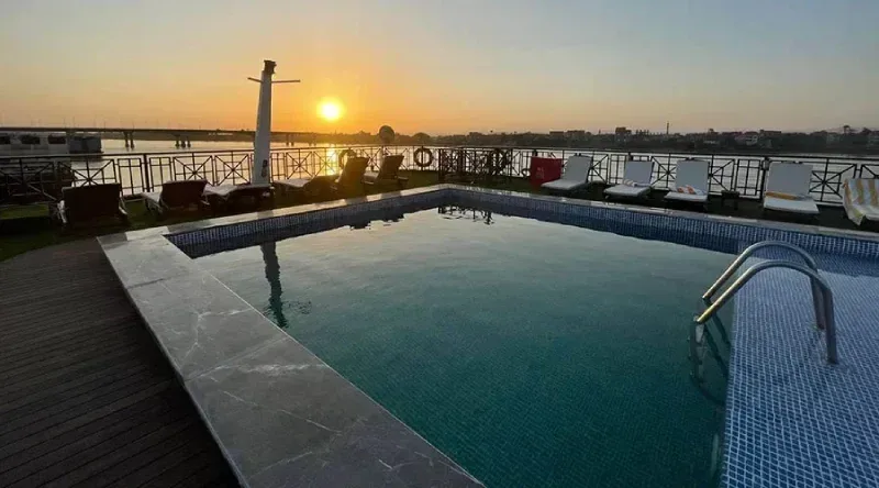 Royal Beau Rivage Cruise pool deck with Nile River scenery
