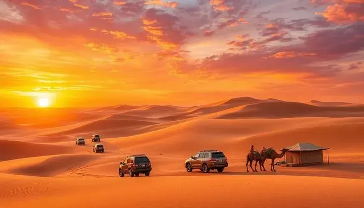 Desert safari in Dubai — 4x4 crossing sand dunes and sunset views