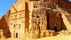 Madain Saleh (Hegra) UNESCO World Heritage site with ancient Nabatean tombs and rock inscriptions.