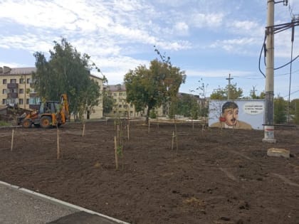 В Далматово провели работы по озеленению благоустраиваемых территорий