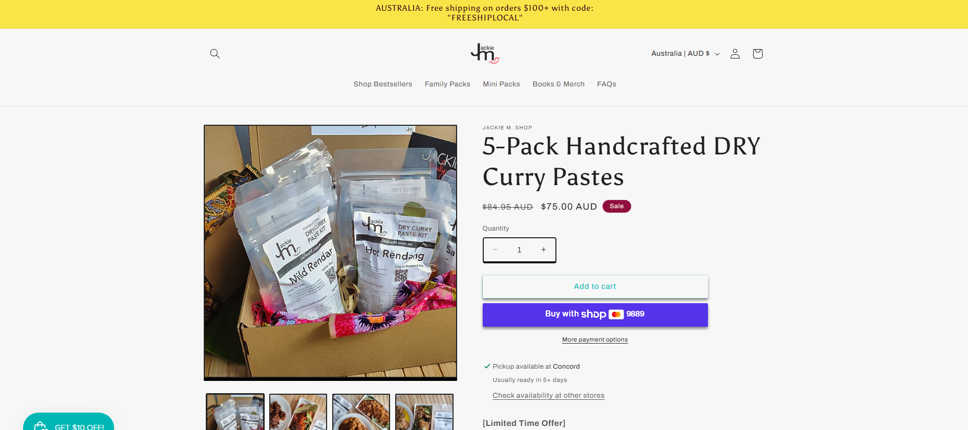 Jackie M Shopify Store Homepage