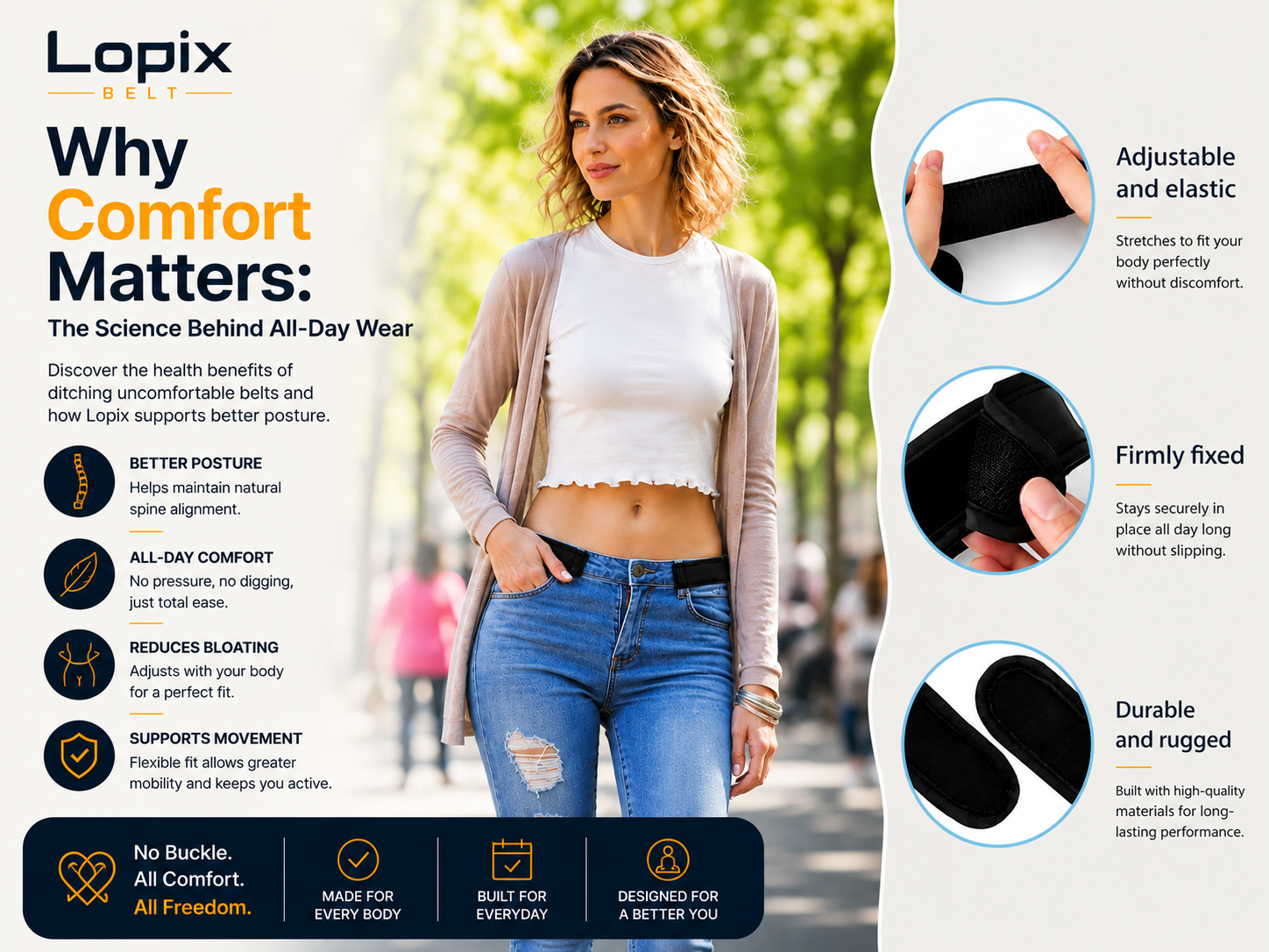 Lopix no-buckle belt design