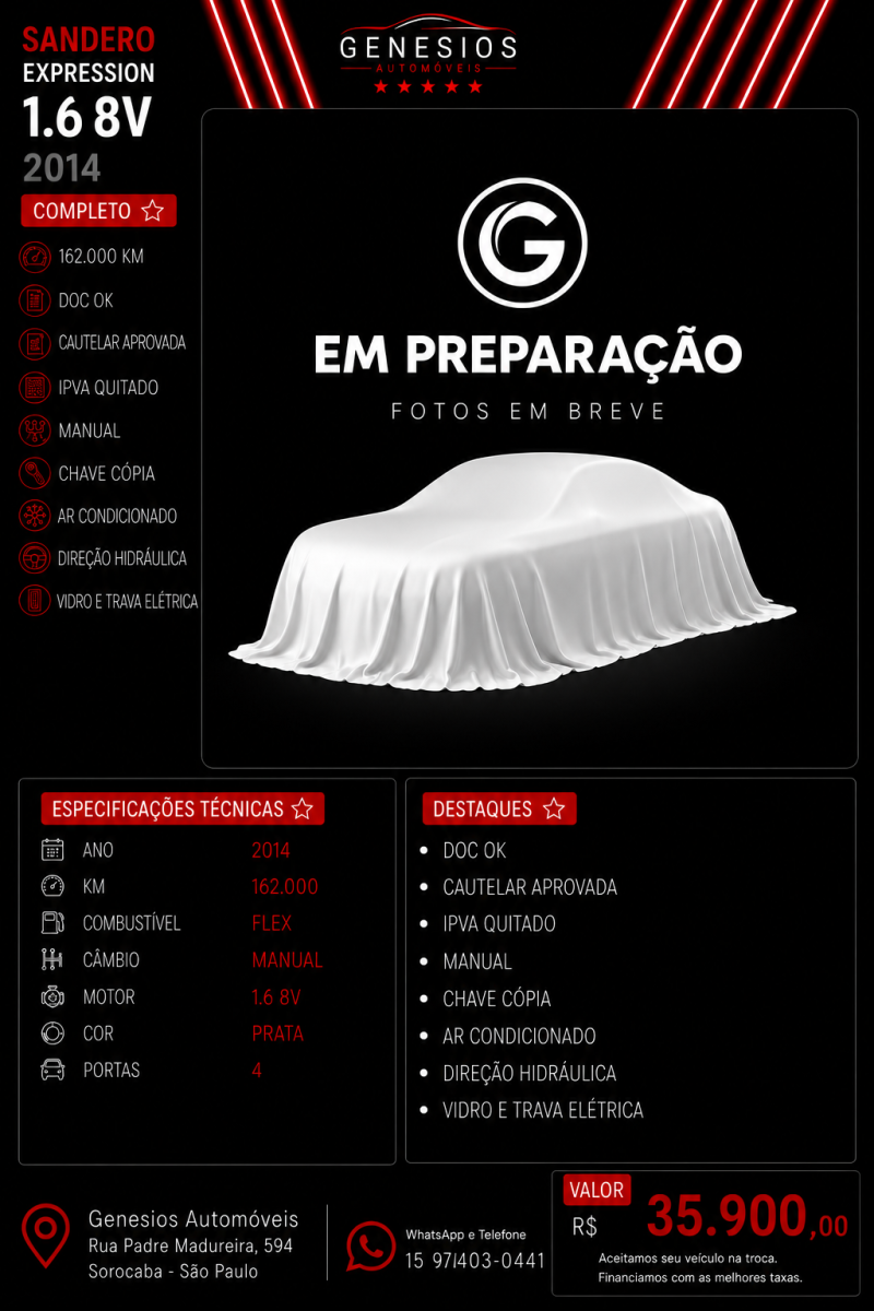 SANDERO EXPRESSION 1.6 8V 2014 COMPLETO