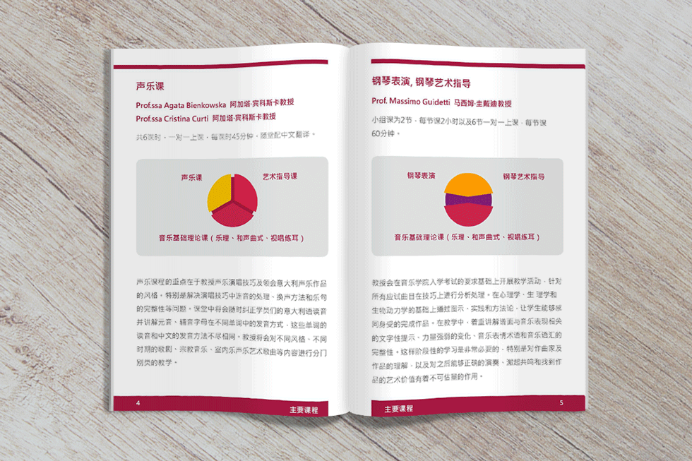 Layout brochure con infografiche, esempio di comunicazione visiva e strategia di marketing formativo.