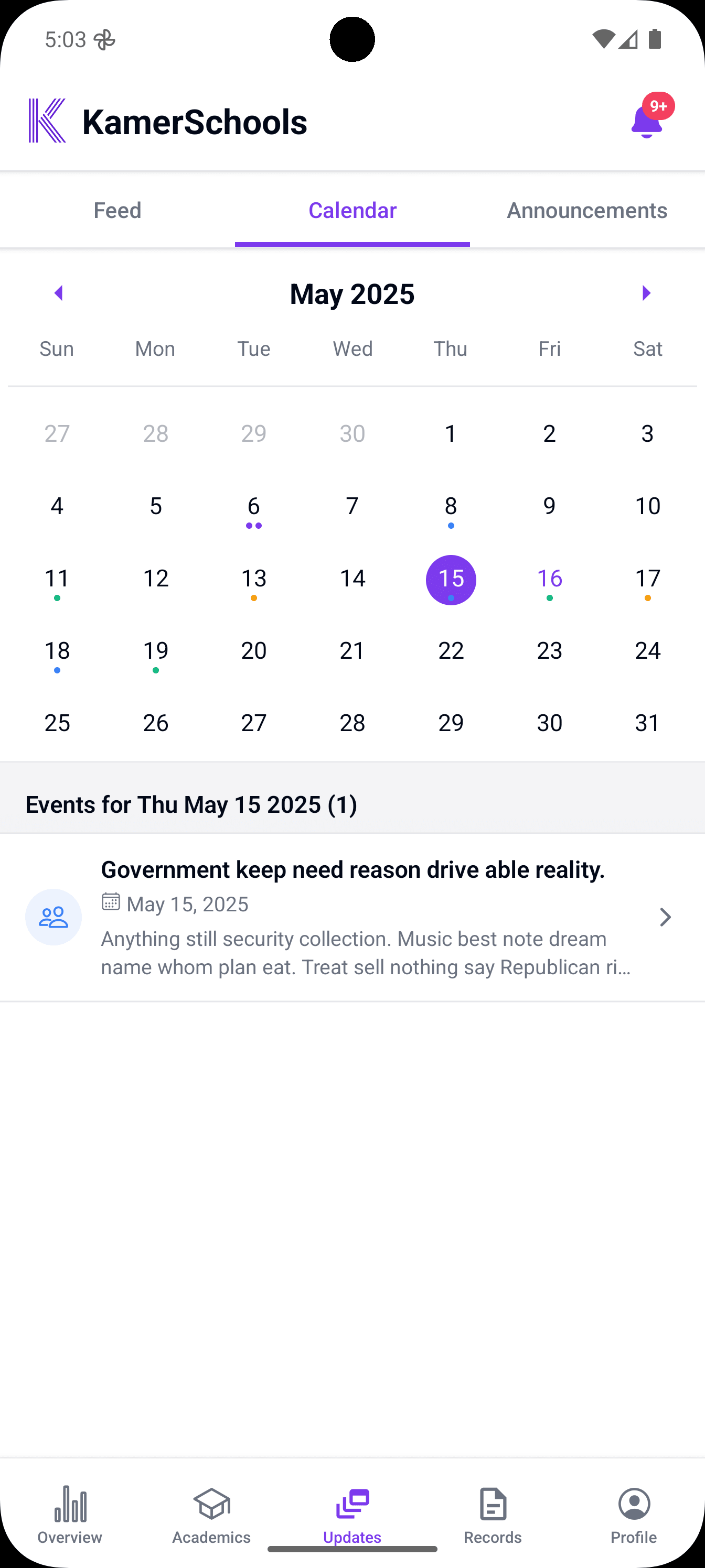 KamerSchool Parent App School Calendar