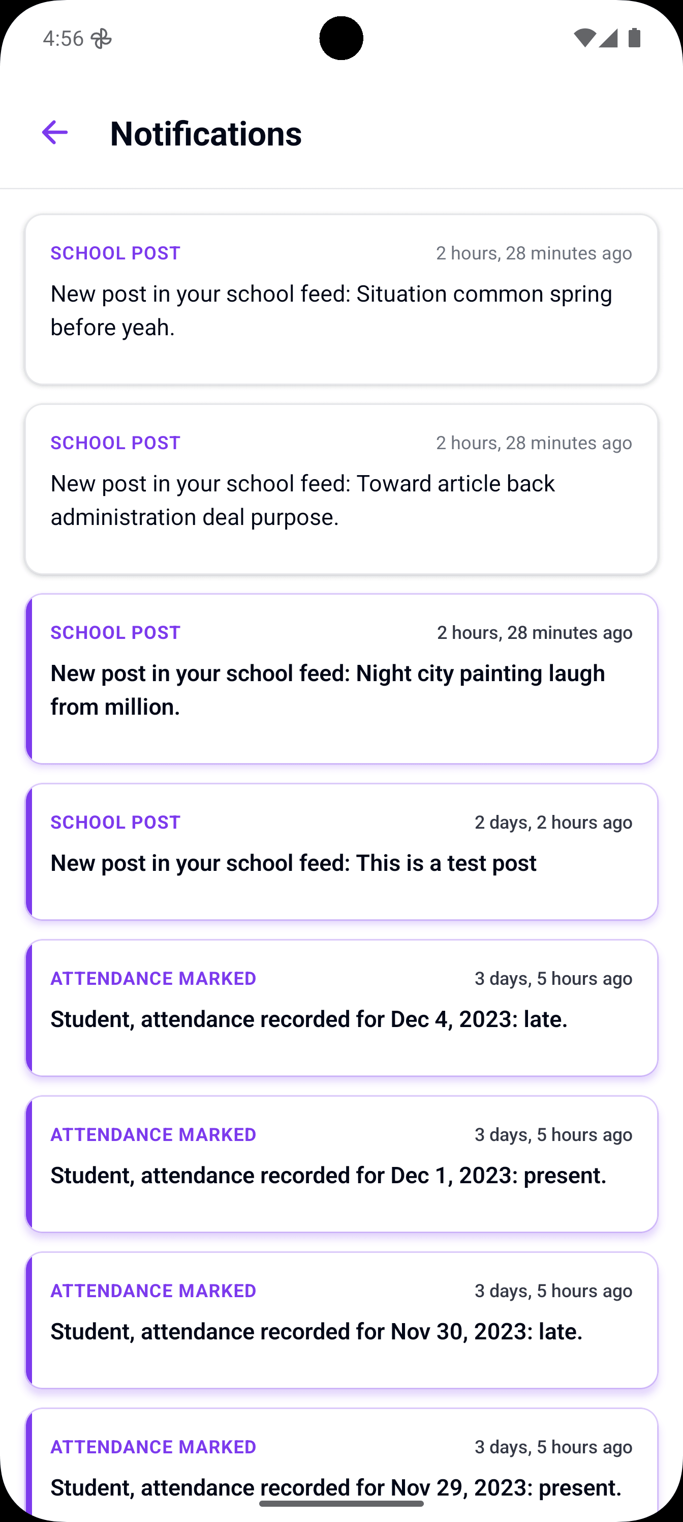 KamerSchool Parent App Notifications Screen