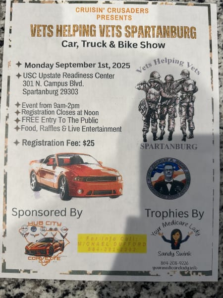 CRUISIN’CRUSADERS PRESENTS VETS HELPING VETS SPARTANBURG CAR,TRUCK&BIKE SHOW