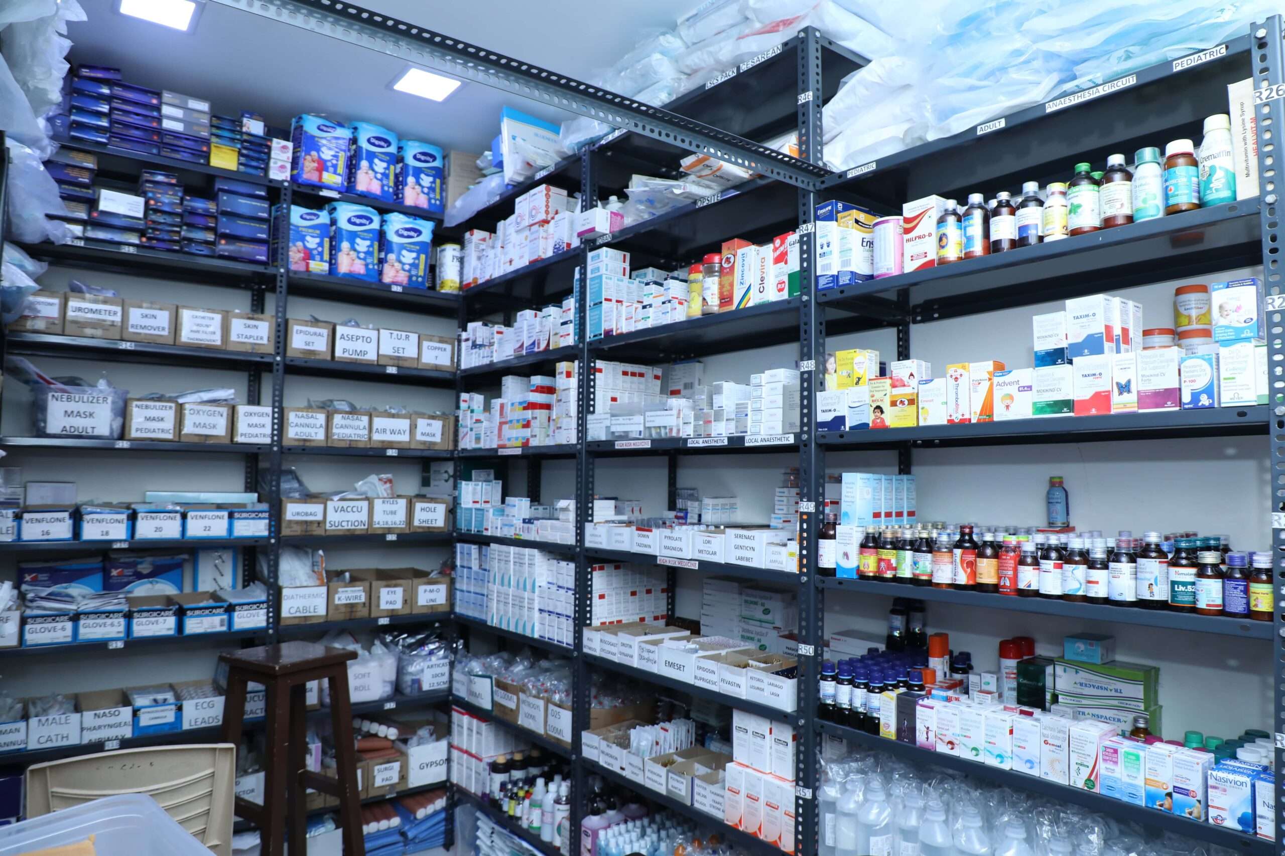 Supreme Hospital Pharmacy storage shelves