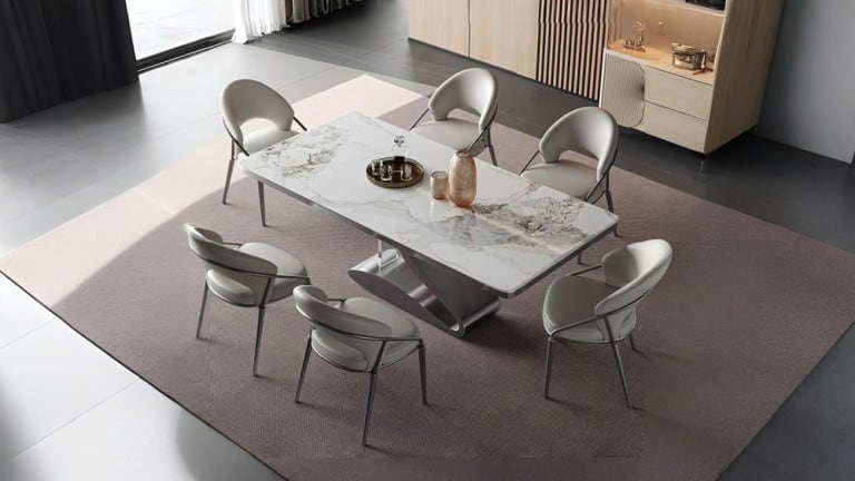 Bàn ăn mặt đá 6 ghế chịu lực cao chống trầy xước