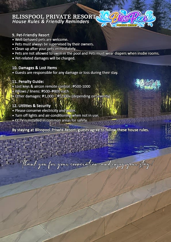 Rules & Reminders 2 - Blisspool Private Resort