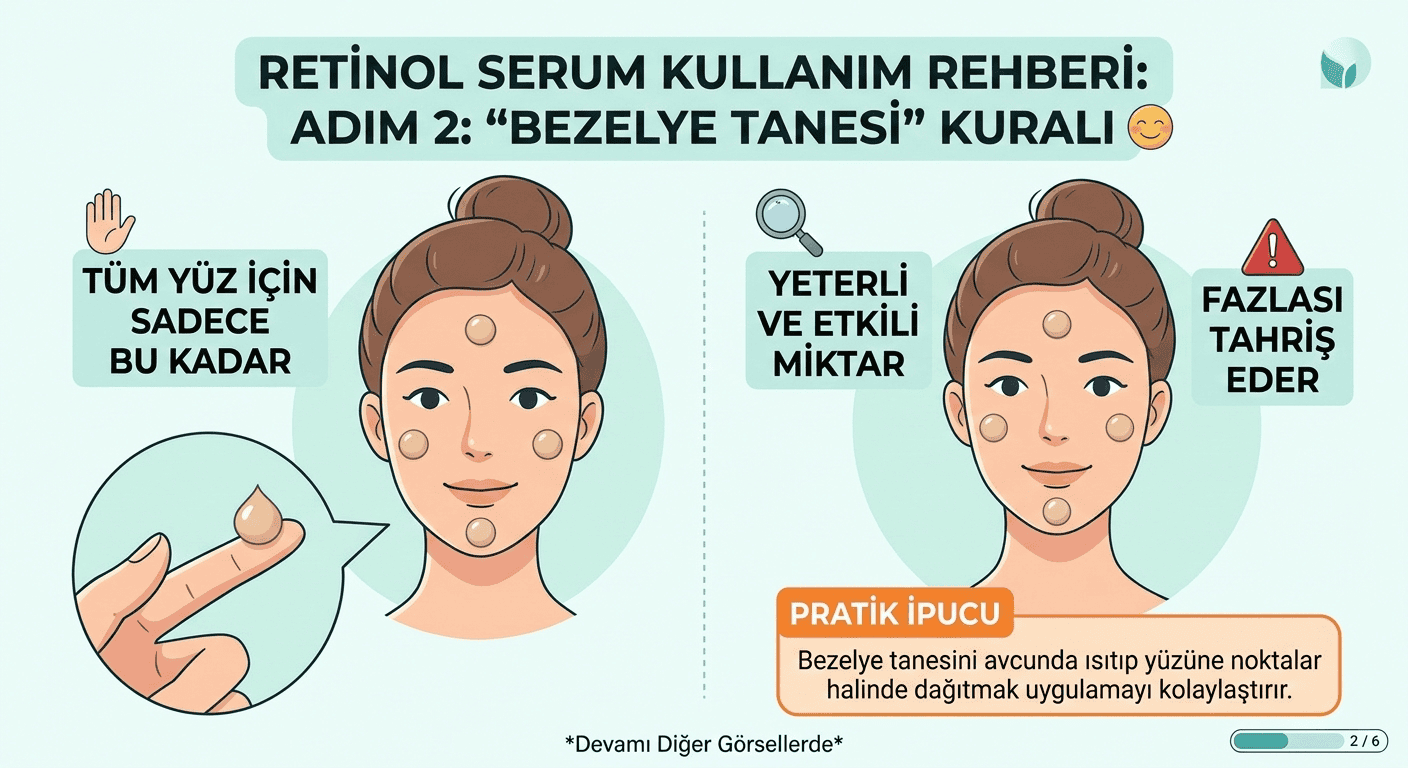 Retinol mu retinal mi infografik adım 2 bezelye tanesi kadar kullanım