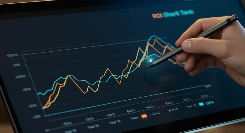 A graph showing the ROI of various Shark Tank investments over a 10-year period.