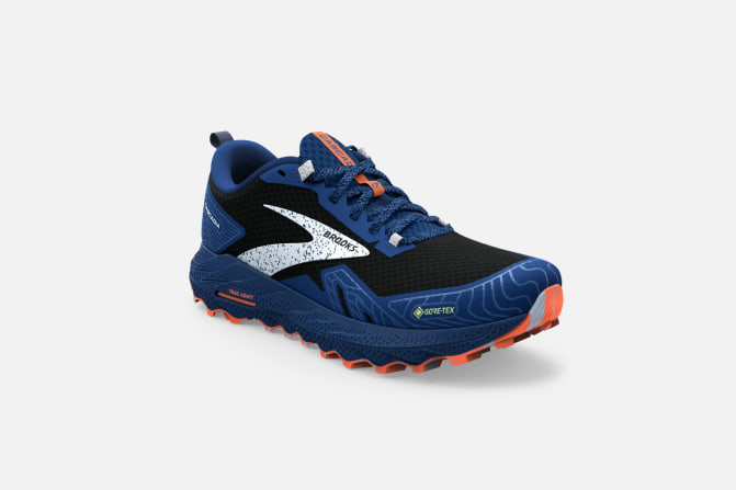  Brooks Men's Cascadia 17 GTX Waterproof Trail Running Shoe -  Black/Blue/Firecracker - 7 Medium