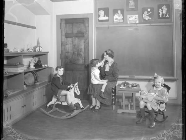 Deaf children with teacher at Central Institute for the Deaf