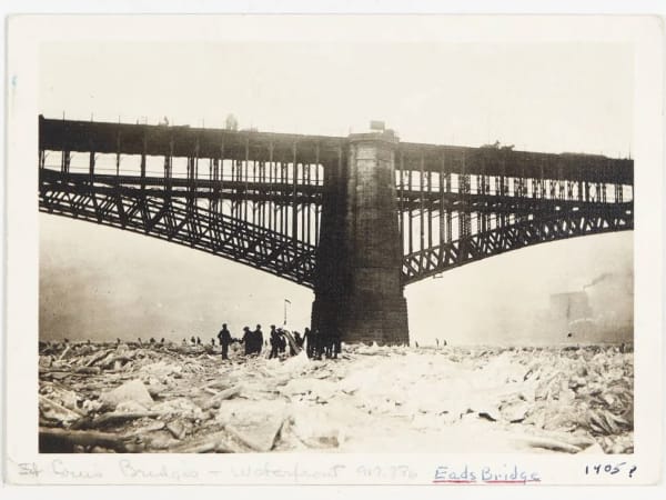 Eads Bridge with frozen Mississippi River