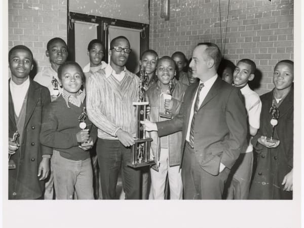 Pruitt-Igoe Baseball League Players with Trophies