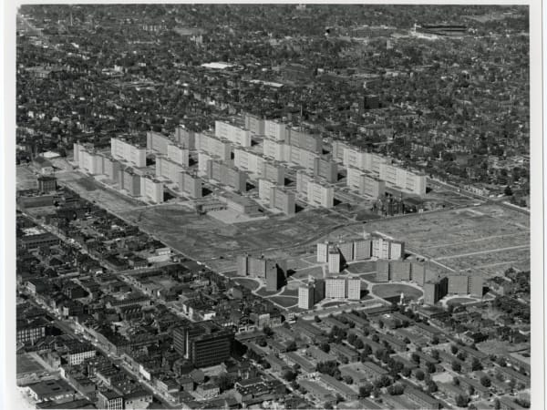 Aerial view of Pruitt-Igoe and Vaughn public housing complexes