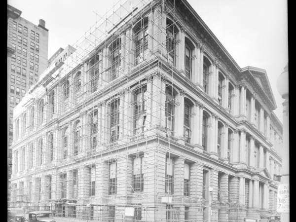 Scaffolding on the Merchant's Exchange Building, Pine Street and North Third Street