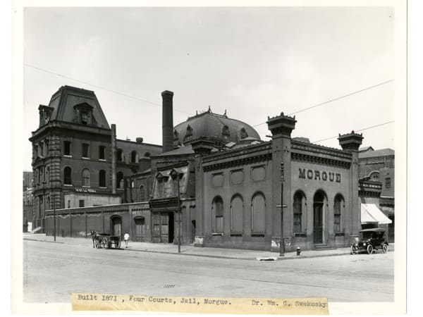 City Morgue, Jail, and Rear of Four Courts Building. Twelfth and Spruce Northeast Corner.