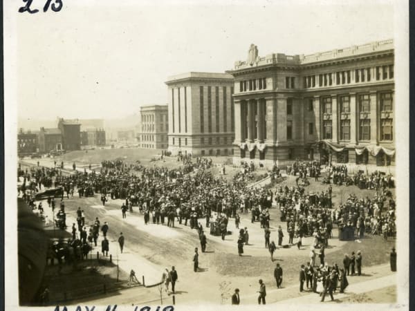 Relatives and Friends Meet the 110th Motor Supply Co. Between City Hall and Municipal Courts Building