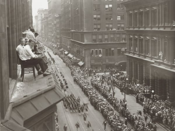 Grotto Parade Down Olive Street, Looking West from the Arcade Building