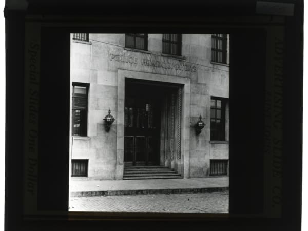 ST. LOUIS POLICE LANTERN SLIDES: ENTRANCE TO THE CITY OF ST. LOUIS POLICE HEADQUARTERS.