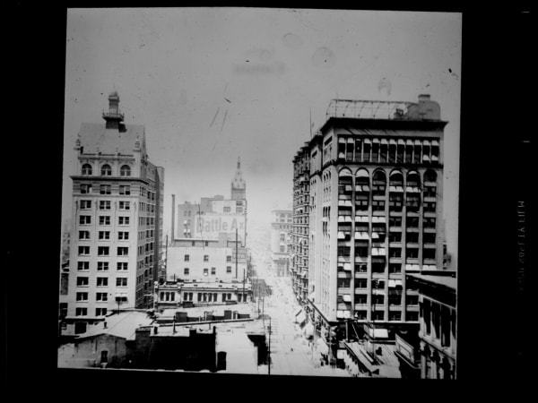 View from the Commercial Building Looking West on Olive Street - Union Trust Building at Right Center