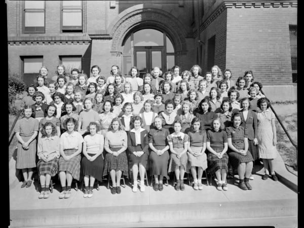 Blewett High School: Group of Students in Front of School Building